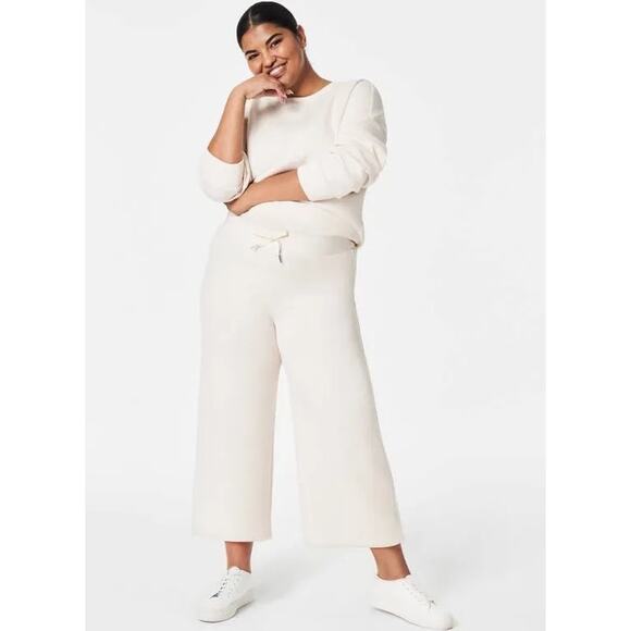 Spanx Air Essentials Oatmeal Heather Cream Cropped Wide Leg Pants Size XS - Picture 1 of 5